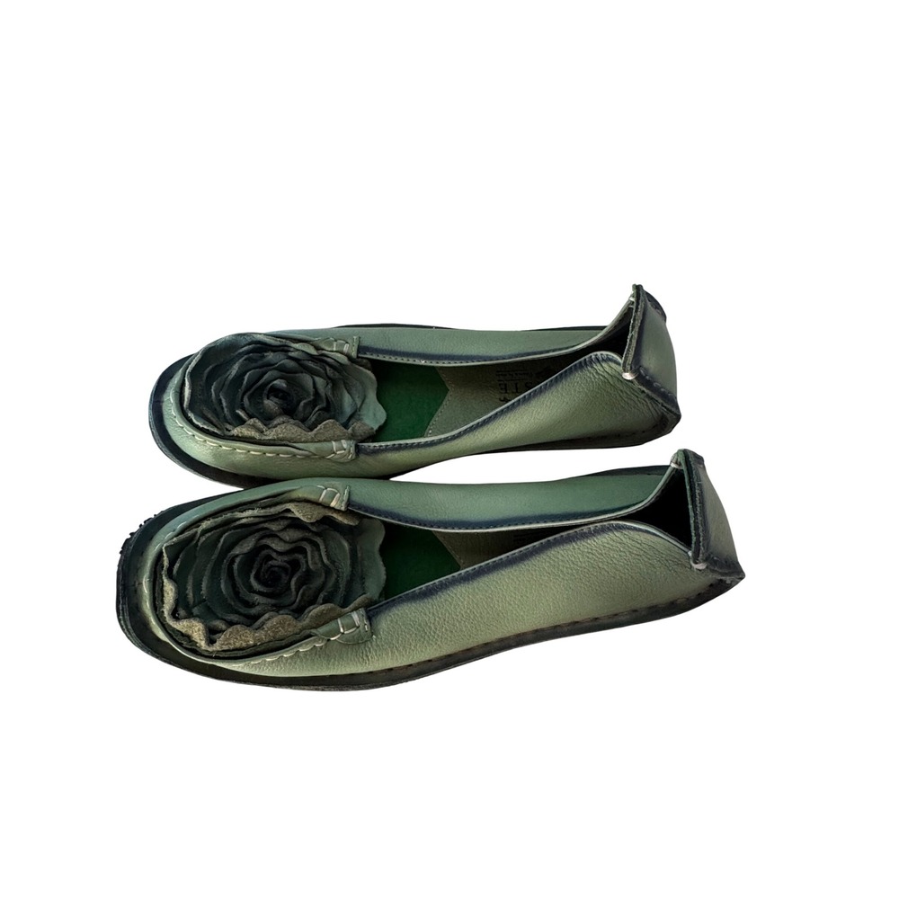 Spring Step L'Artiste Dezi Green Leather Rose Applique Loafers Flats EU 40